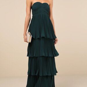 Lulus Seriously Sensational Emerald Strapless Tiered Maxi Dress